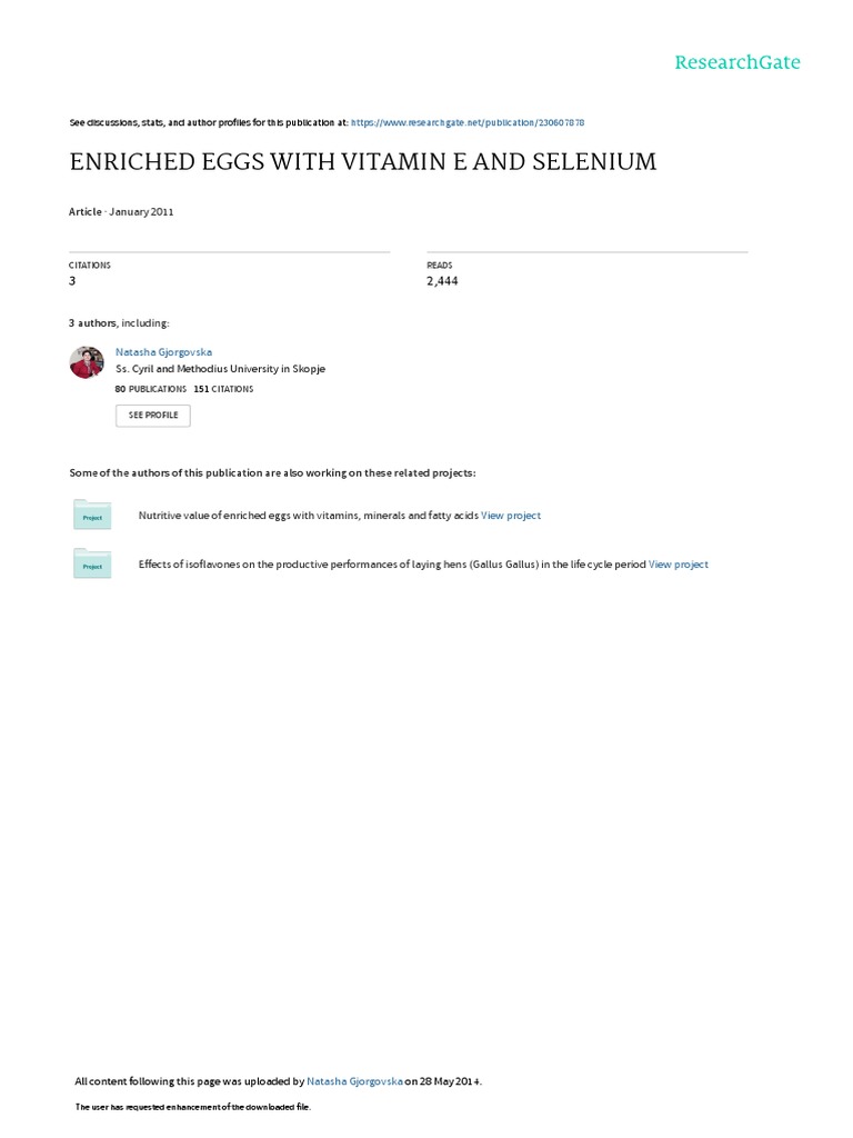Enriched Eggs With Vitamine and Selenium PDF Yolk Vitamin E