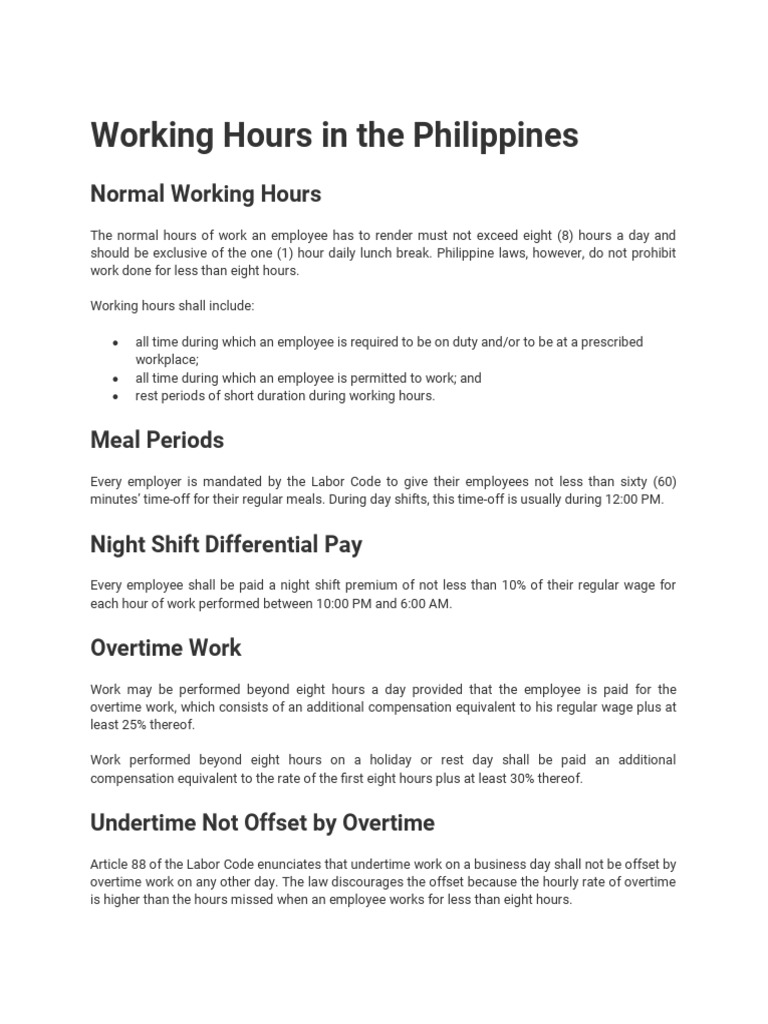 Working Hours and Labor Laws in PH | PDF | Overtime | Employment