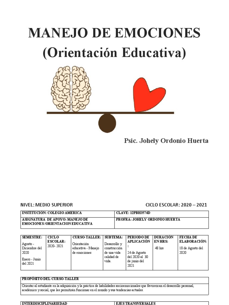 Manejo de Emociones y Autoconocimiento | PDF | Las emociones | Autoestima