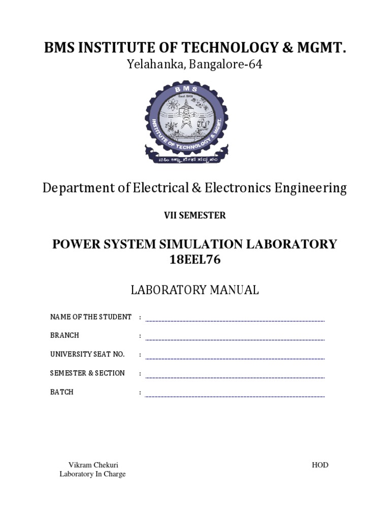 Power System Simulation Lab Manual | PDF | Engineering | Electrical ...