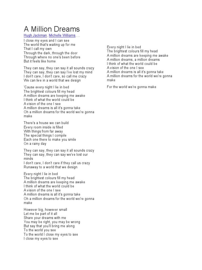 A million dreams lyrics pdf