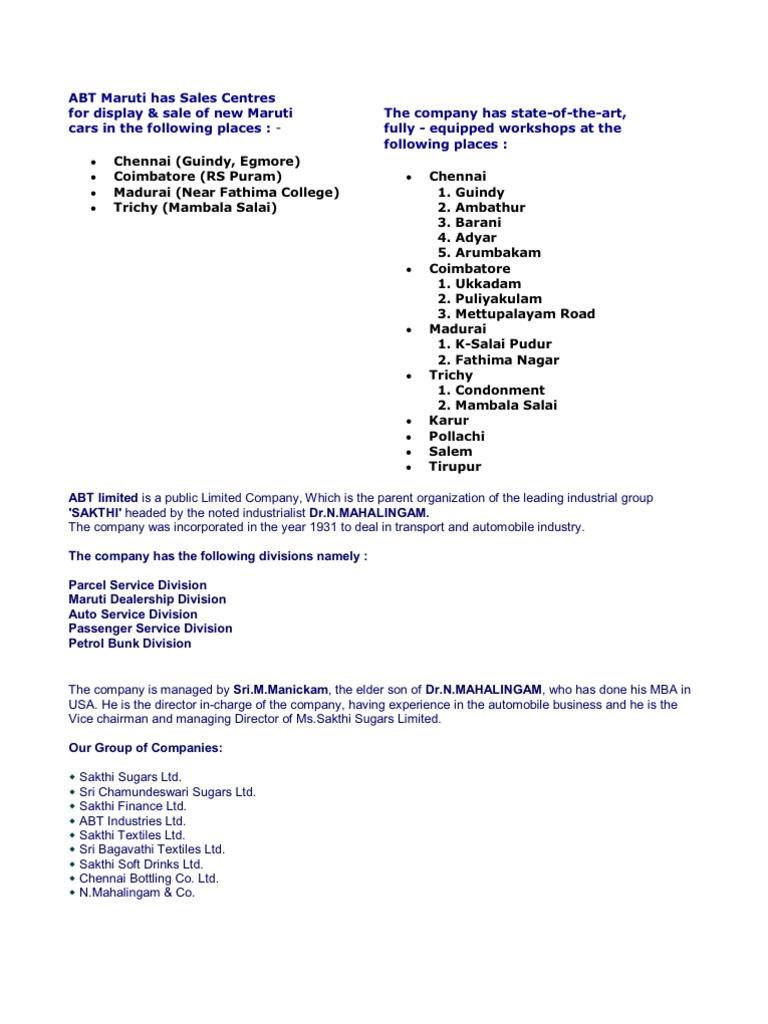 Abt maruti showroom guindy deals