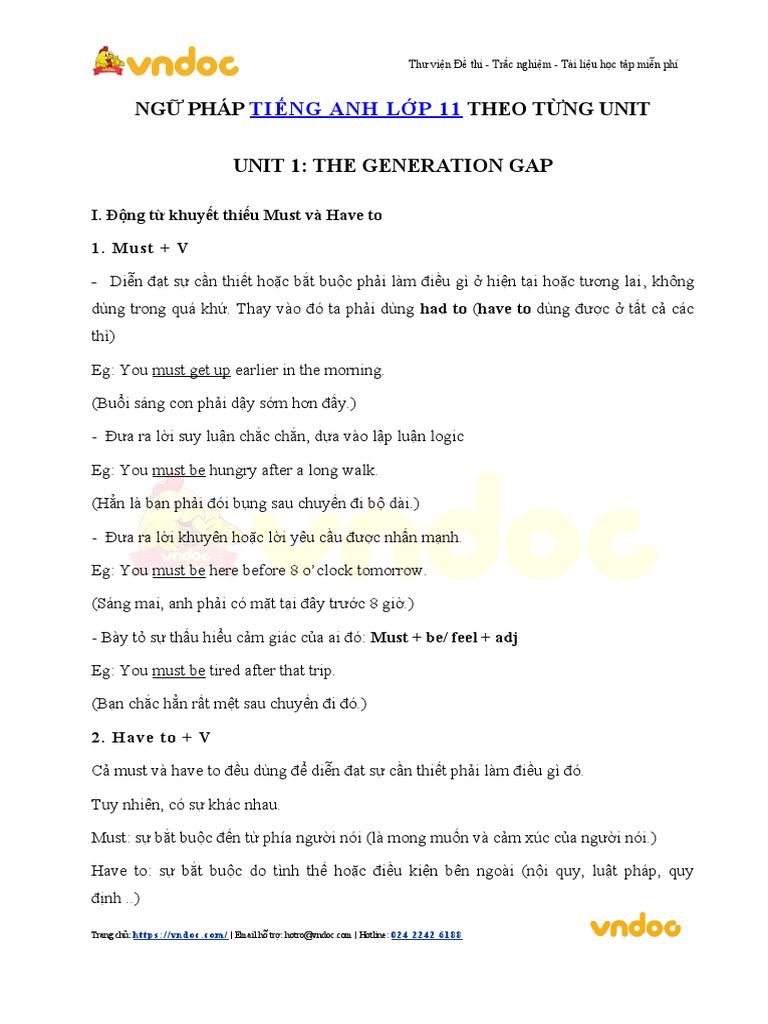 Ngu Phap Unit 1 Lop 11 The Generation Gap | PDF
