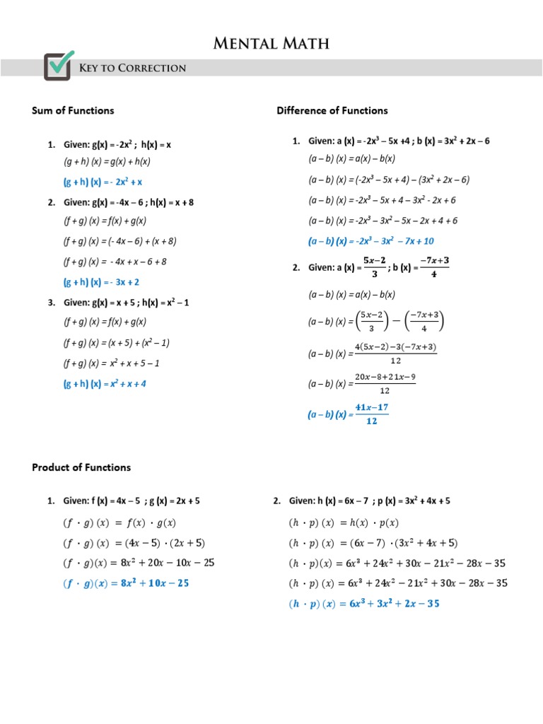 General mathematics module 3 part 2 key to corrections for mental math
