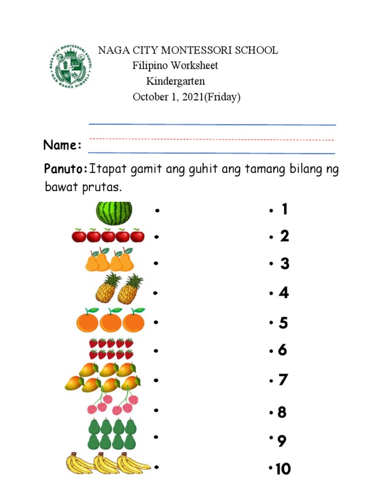 Bilang 1 10 Worksheet PDF
