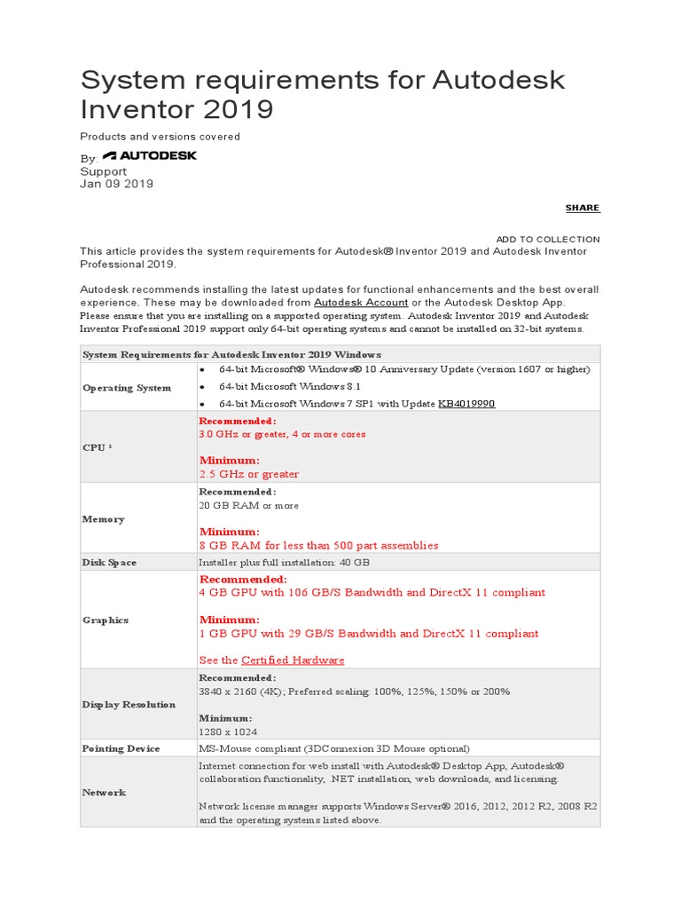 SPESIFIKASI PC LAPTOP For Autodesk Inventor 2019 | PDF | Microsoft.