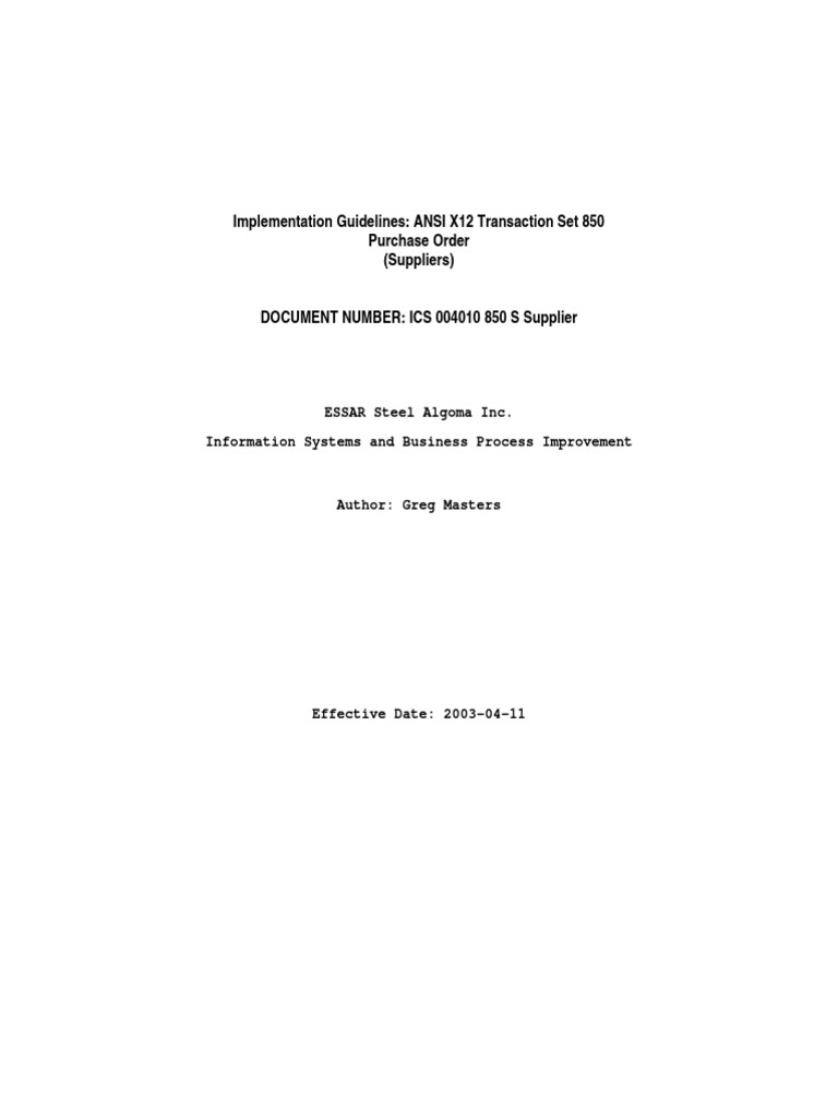 EDI ANSI X12 v004010 850 S Supplier Algoma Outgoing | PDF | Invoice ...