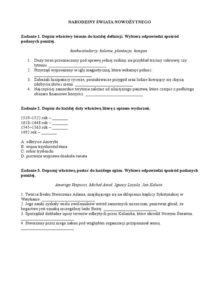 Narodziny Ii Rzeczypospolitej Karta Pracy Odpowiedzi Narodziny Świata Nowożytnego - Karta Pracy PDF | PDF