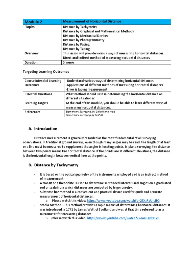 Measuring Horizontal Distances Methods | PDF | Surveying | Metrology