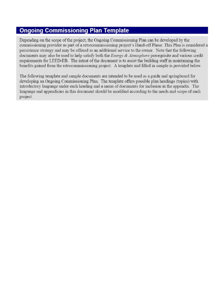 Ongoing Commissioning Plan Template DocsBay PDF