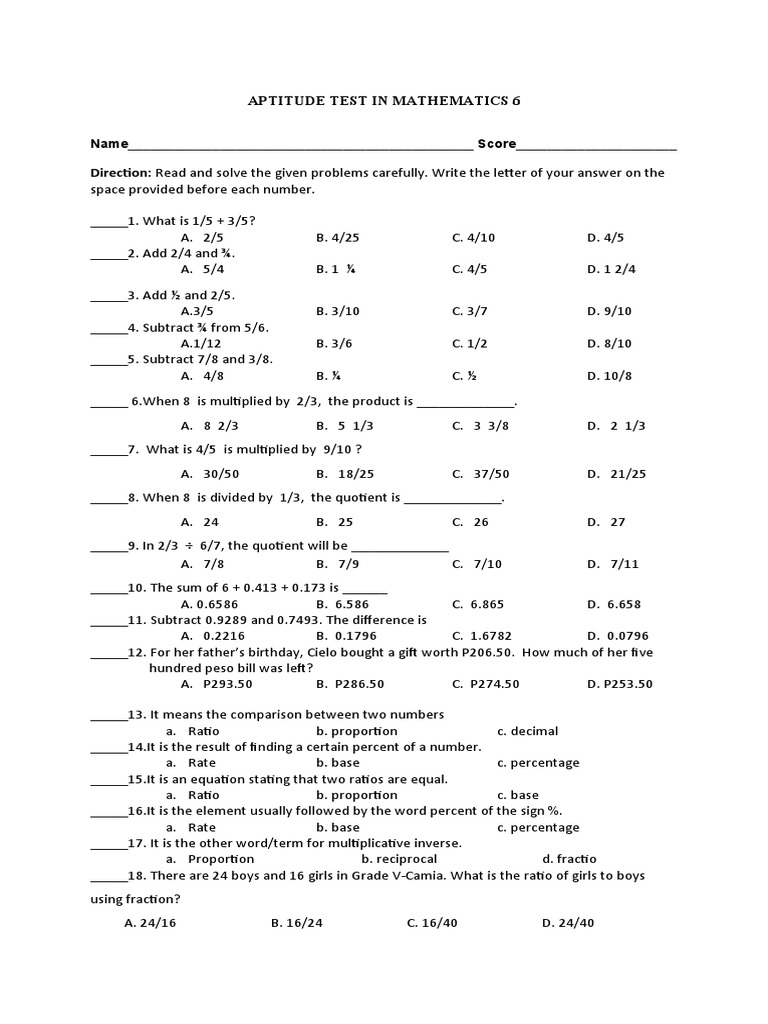Pre Test Mathematics 6 Pdf Volume Triangle