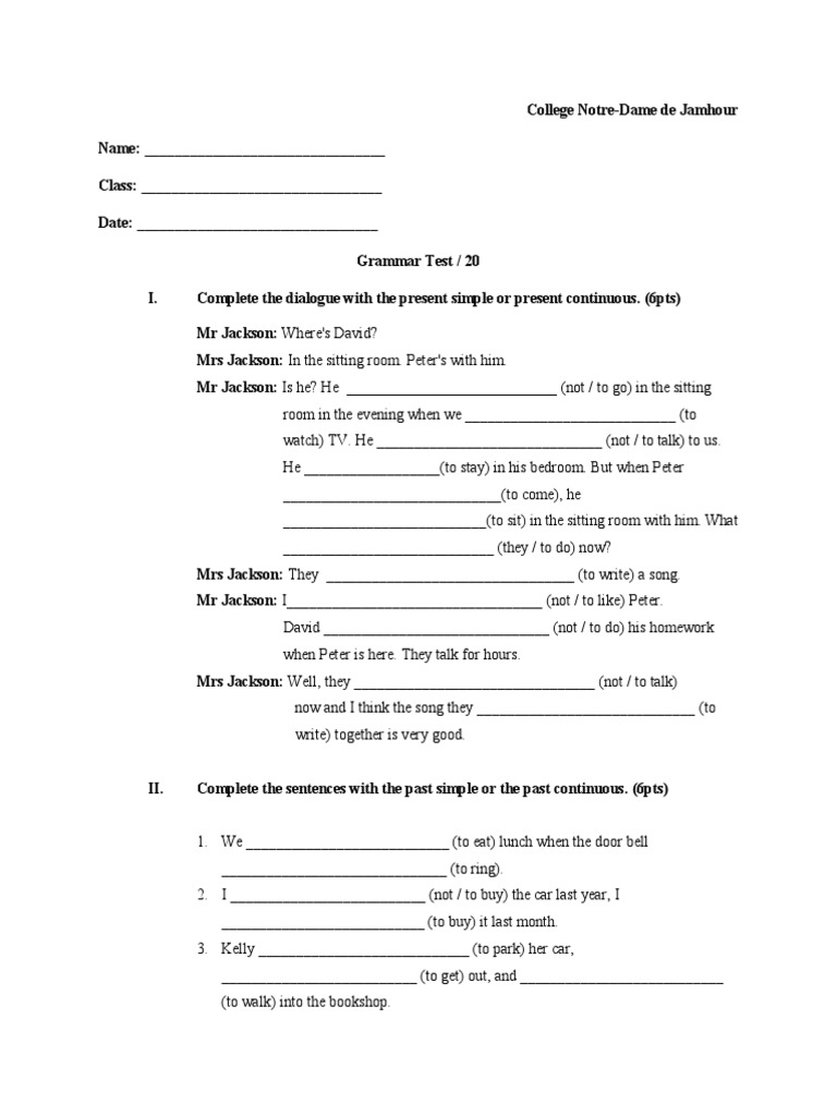 Grade 7 Present S or C Test | PDF