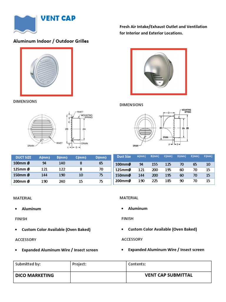 Aluminum Vent Cap Specifications | PDF