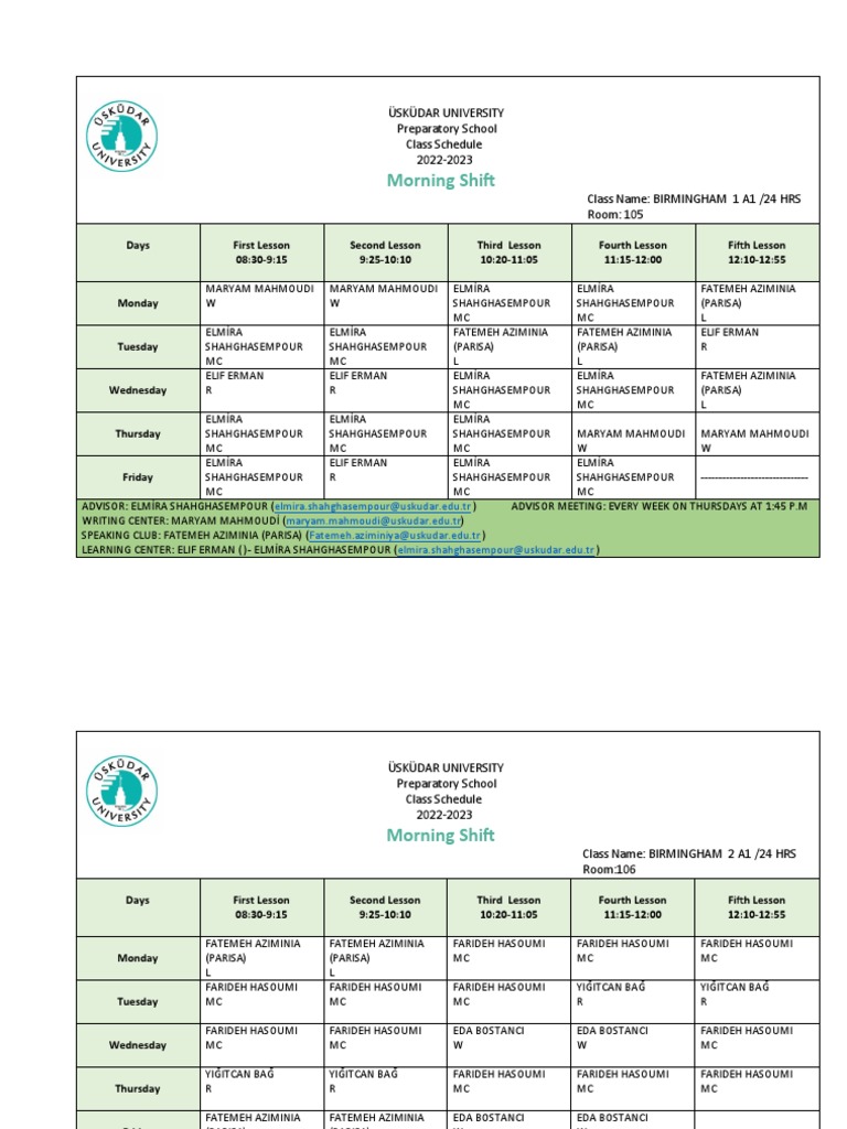 A1 Schedule For The Website 4 Pdf