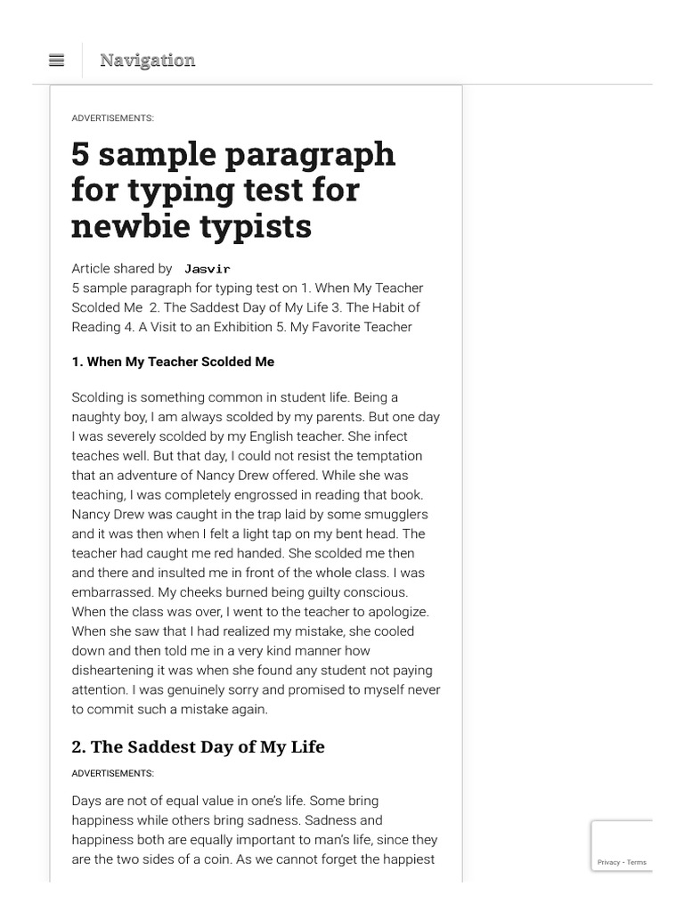 essay paragraph for typing practice