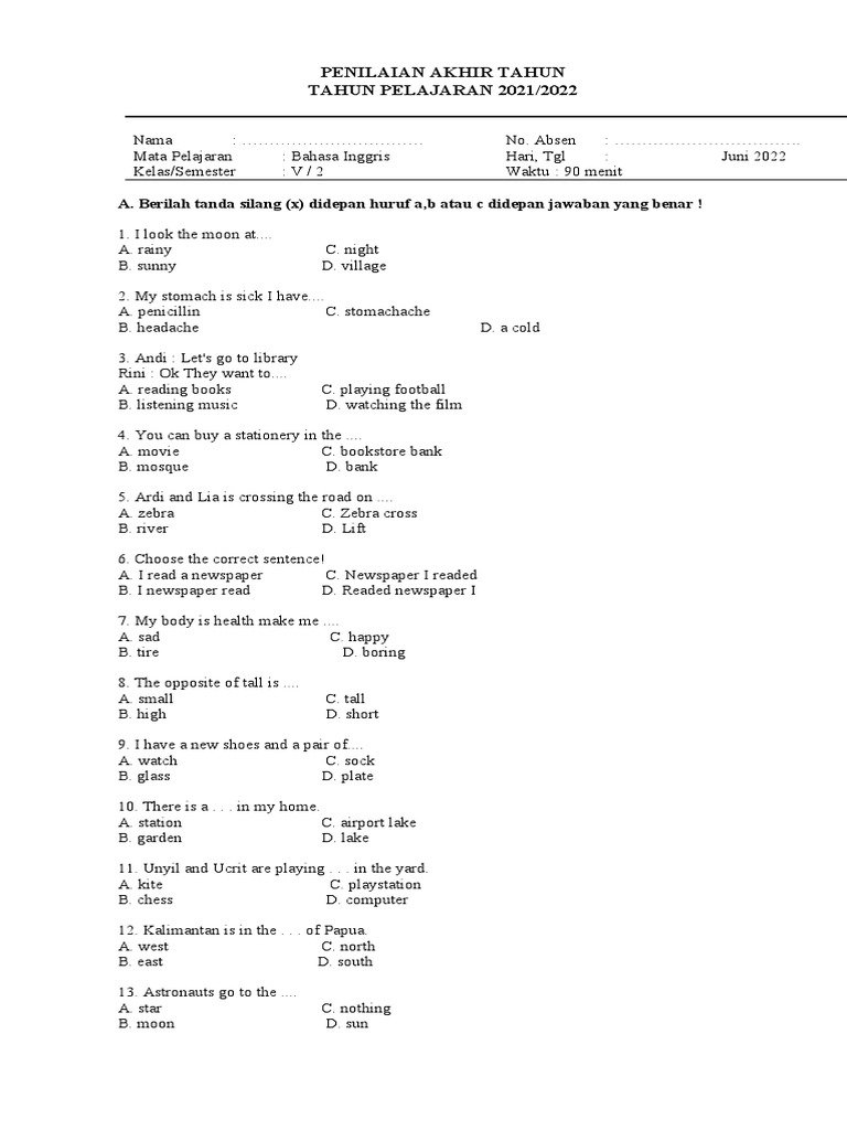 English Assessment For Grade 5 Pdf Language Arts Discipline