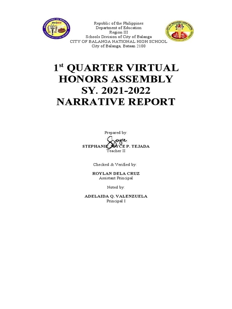 Honors Assembly NARRATIVE REPORT PDF