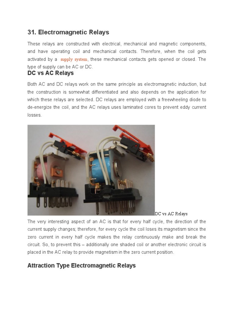 Relays DC Vs AC Relays PDF Relay Induction