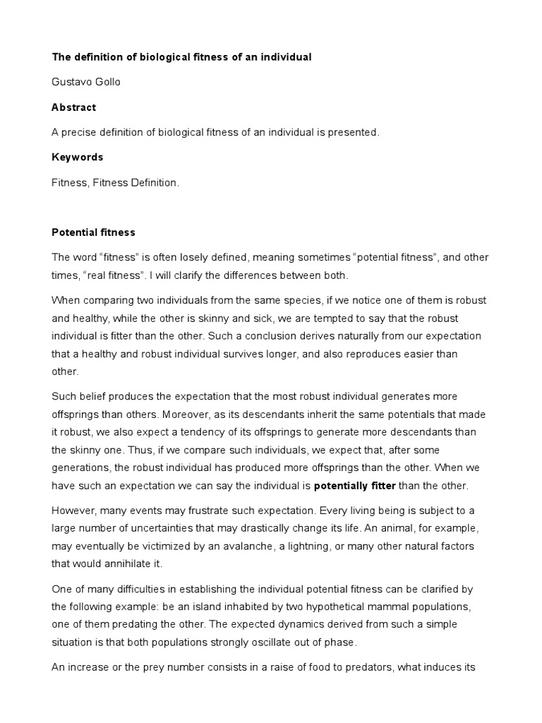 Fitness Definition PDF Reproduction Fitness (Biology)