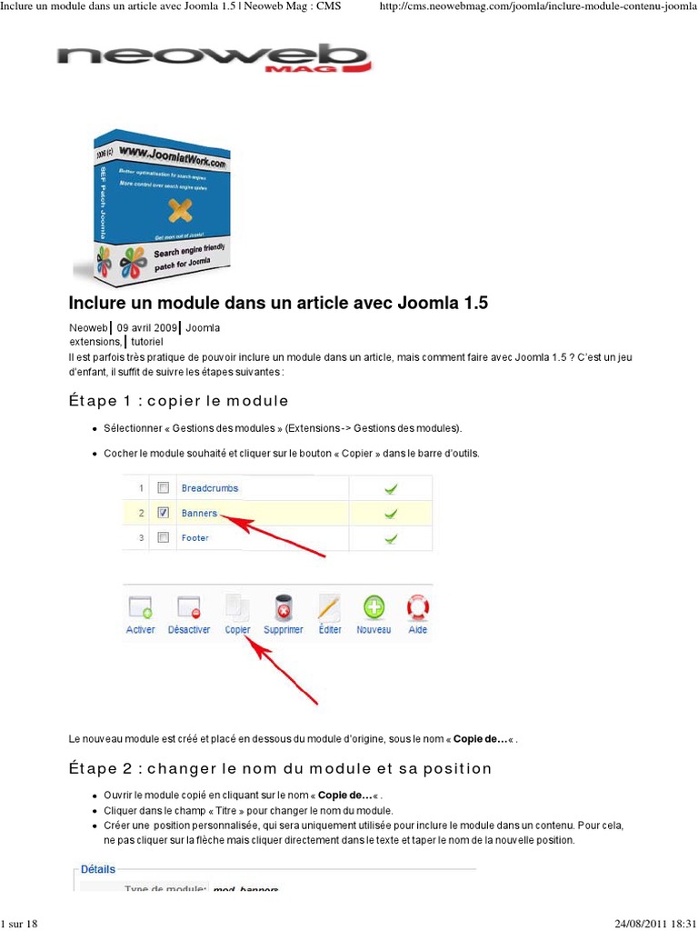 Inclure un module dans Joomla 1.5 | PDF | Système de gestion de contenu ...