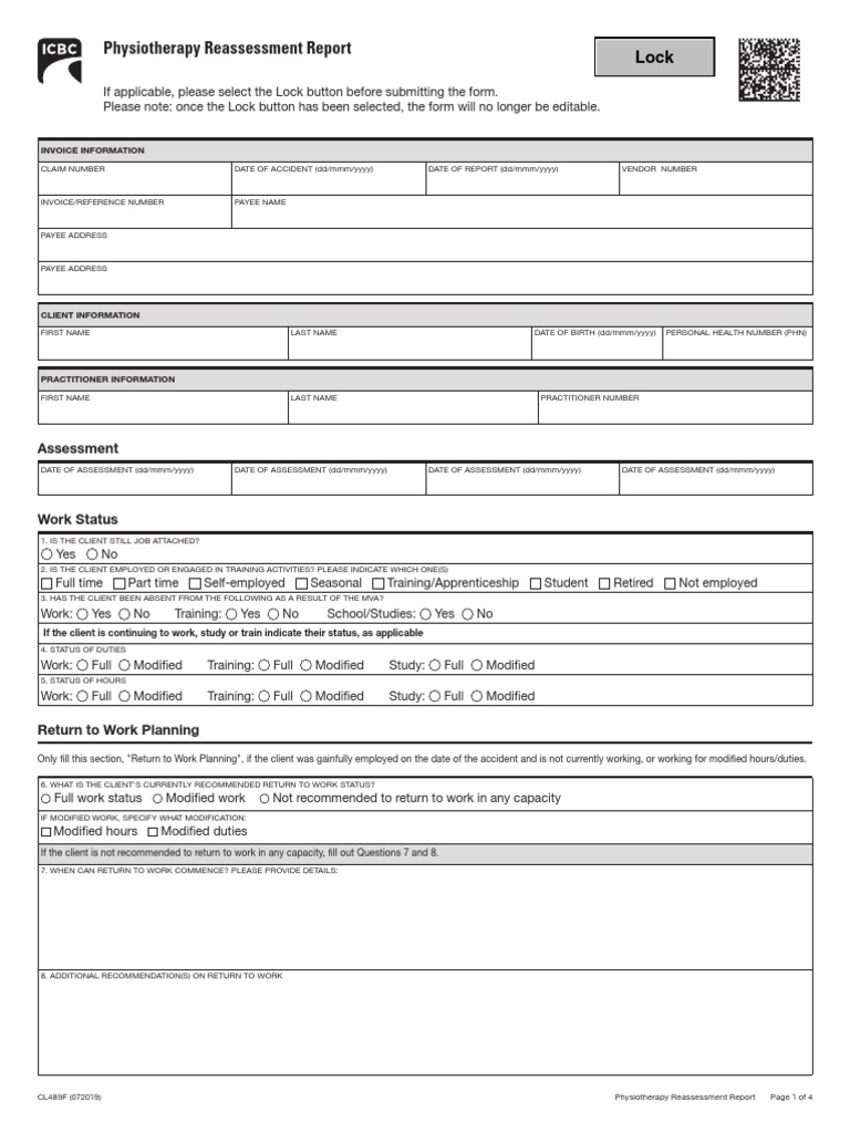 Physiotherapy recommendations and follow-up section in report template