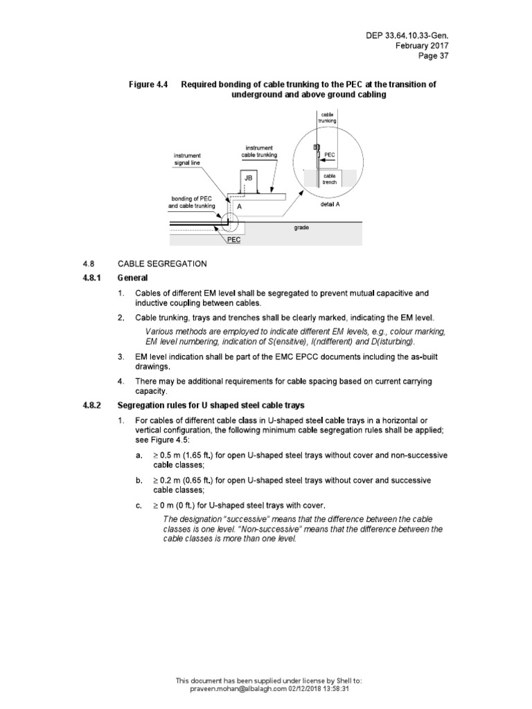 Cable Tray Clearances As Per Shell DEP PDF