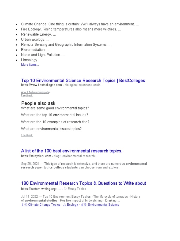 Environmental Research Topics Overview | PDF | Environmental Science ...