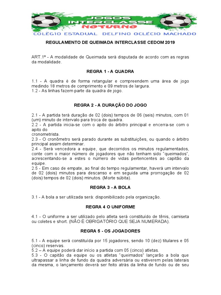 Regulamento de Queimada | PDF | Juiz (esportes) | Esportes