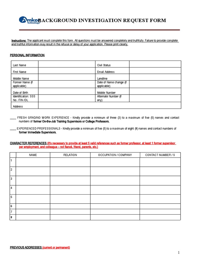 BI Request Form | PDF | Background Check | Government