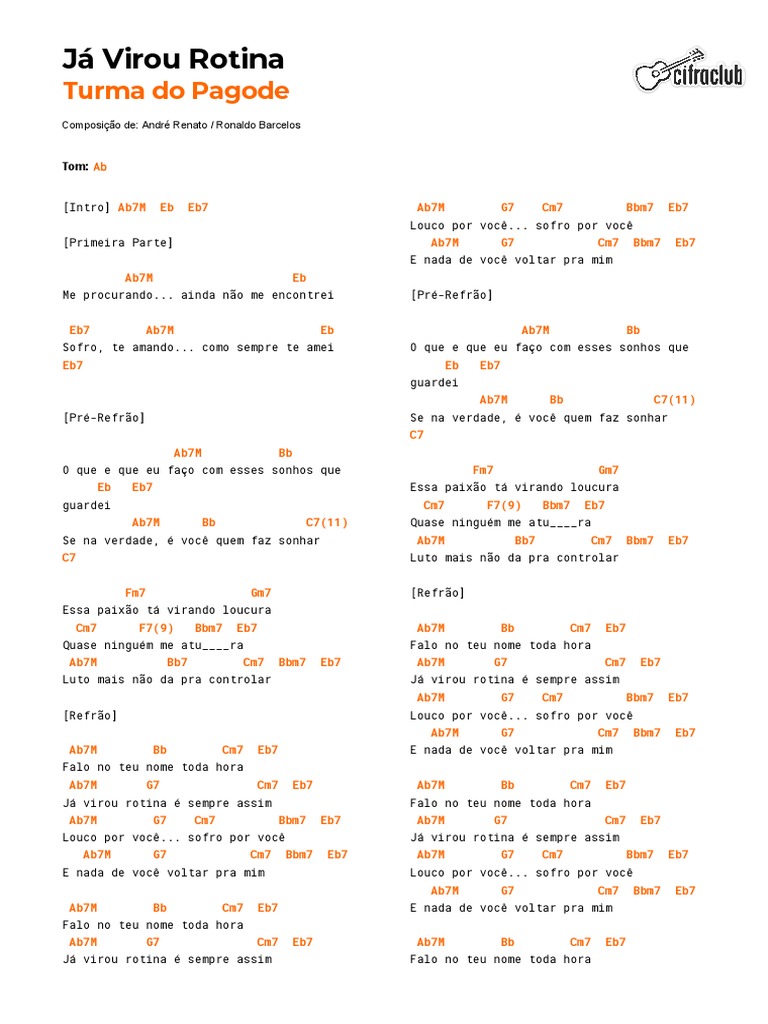 Cifra Club Turma Do Pagode Já Virou Rotina PDF