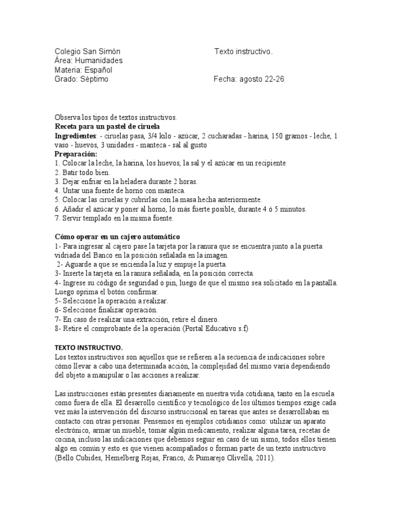 Ejemplos y Actividades de Textos Instructivos | PDF | Artes del ...