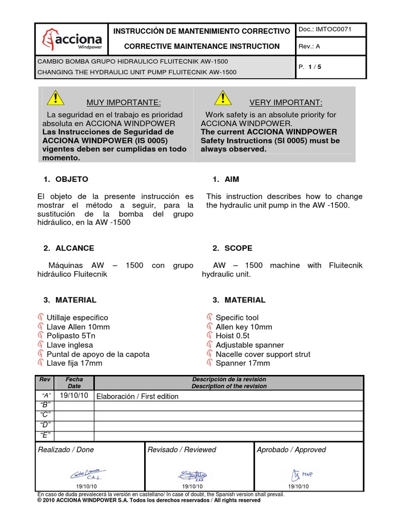 Cambio Bomba Grupo Hidraulico Fluitecnik Aw-1500 | PDF | Negocios