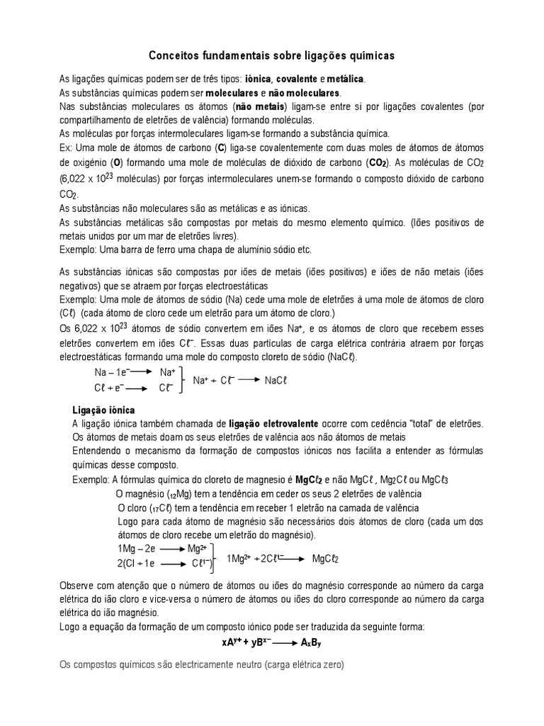 Fundamentos das Ligações Químicas | PDF | Ligação química | Moléculas