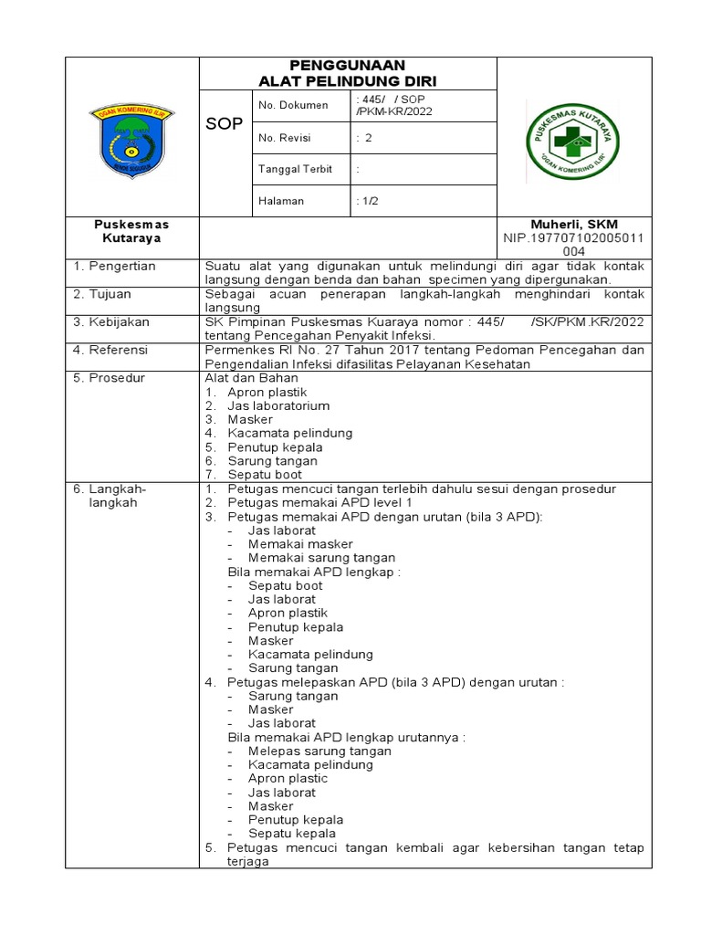 SOP Penggunaan APD di Puskesmas | PDF | Kesehatan Holistik | Sains ...