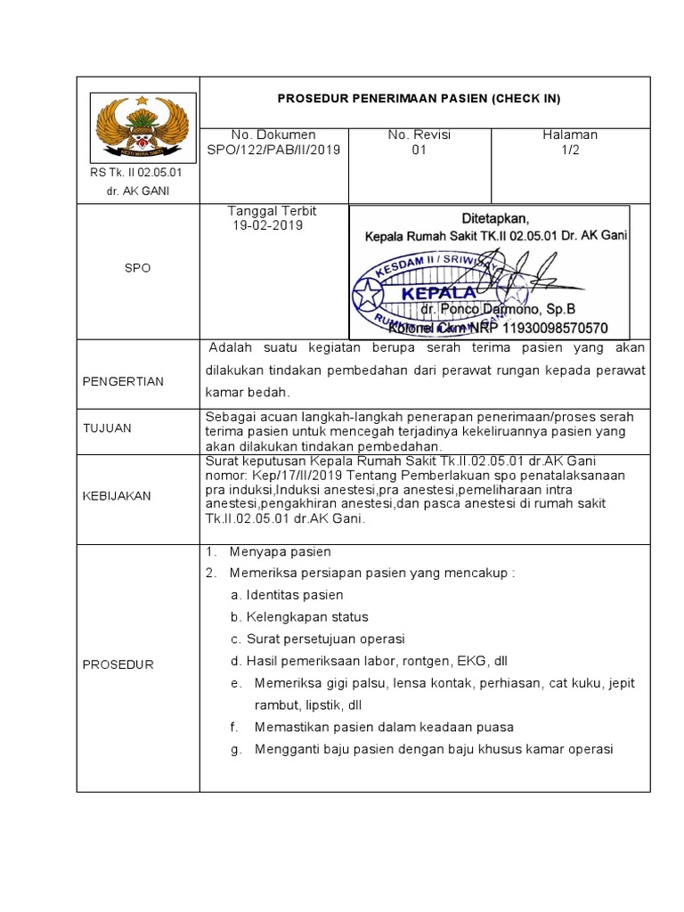 Prosedur Check-In Pasien Bedah | PDF