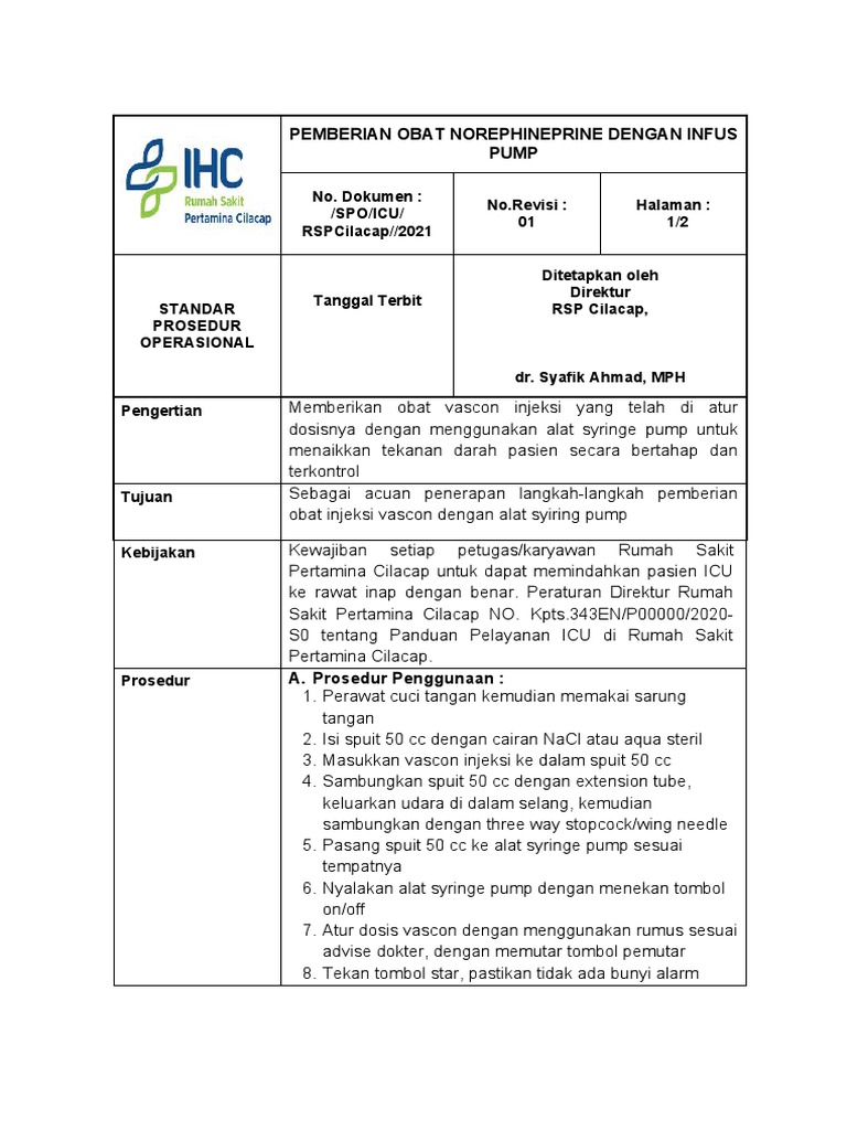 Spo Pemberian Obat Vascon Dalam Syring Pump | PDF