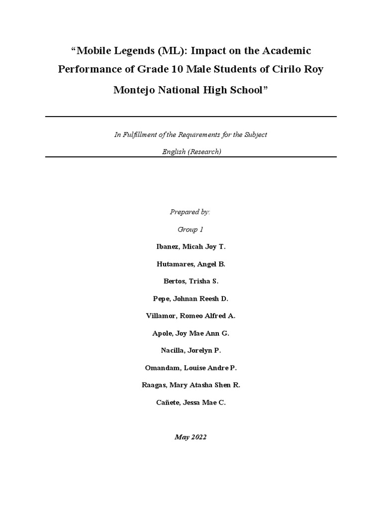 Mobile legends ml impact on the academic performance and behavior of