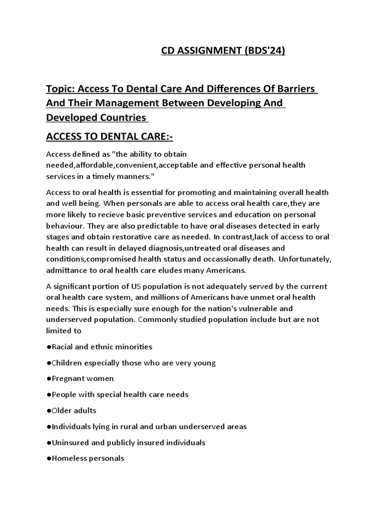 Access To Dental Care and Differences of Barriers and Their Management Between Developing and