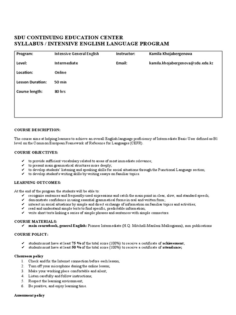 Intensive English B1 Course Overview | PDF | Test (Assessment) | Adjective