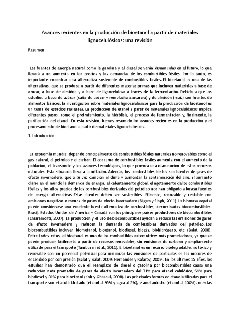 Bioetanol Lignocelulosa | PDF | Combustible de etanol | Biocombustible