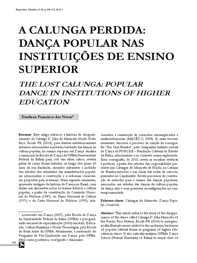 Calunga e Dança Popular no Ensino Superior | PDF | Danças ...