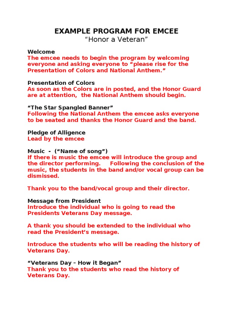 Emcee Script Pdf The Star Spangled Banner Entertainment General