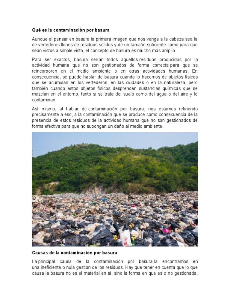 Contaminación por Basura y Soluciones | PDF | Residuos | Contaminación