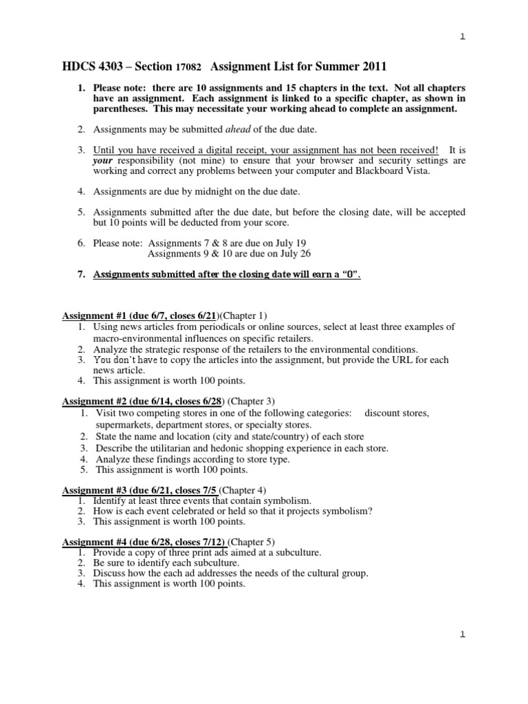 HDCS 4303 - Section Assignment List For Summer 2011 | PDF | Retail ...