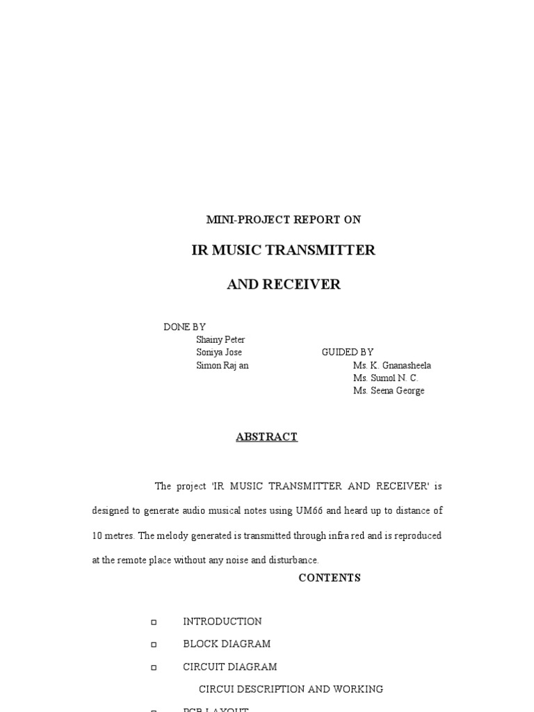 Ir Music Transmitter and Receiver MiniProject Report On PDF