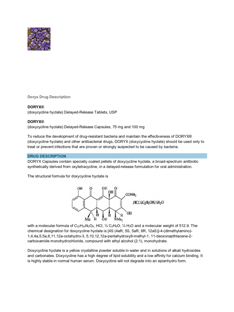 Doryx Drug Description | PDF | Gram Negative Bacteria | Adverse Effect