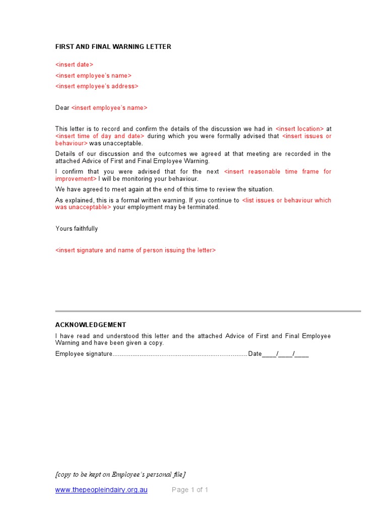 Employee Warning Letter 14 | PDF | Law