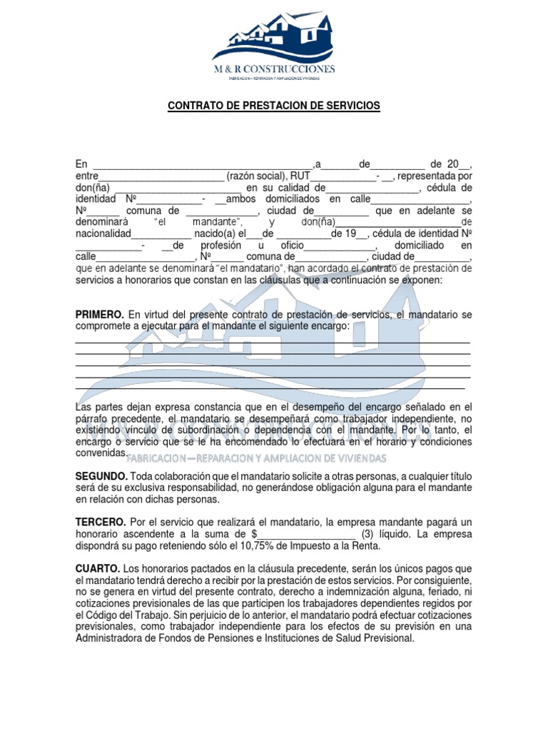 Modelo de Contrato de Servicios | PDF | Finanzas y dinero | Derecho