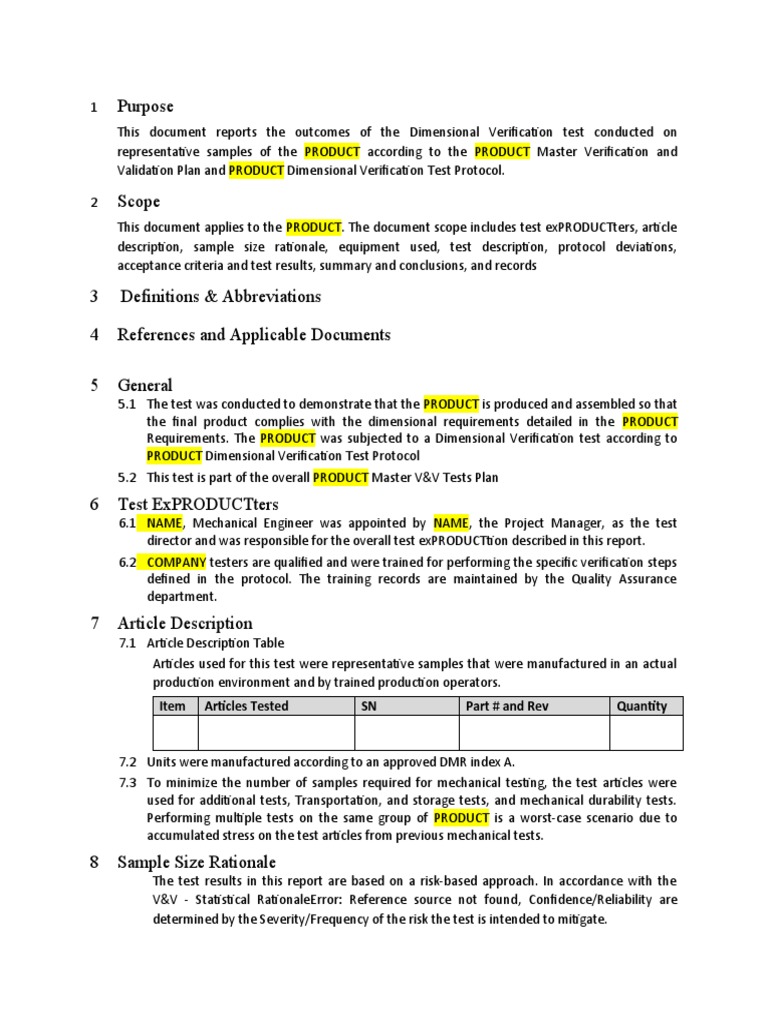 Dimensional Verification Test Report Temp PDF Verification And