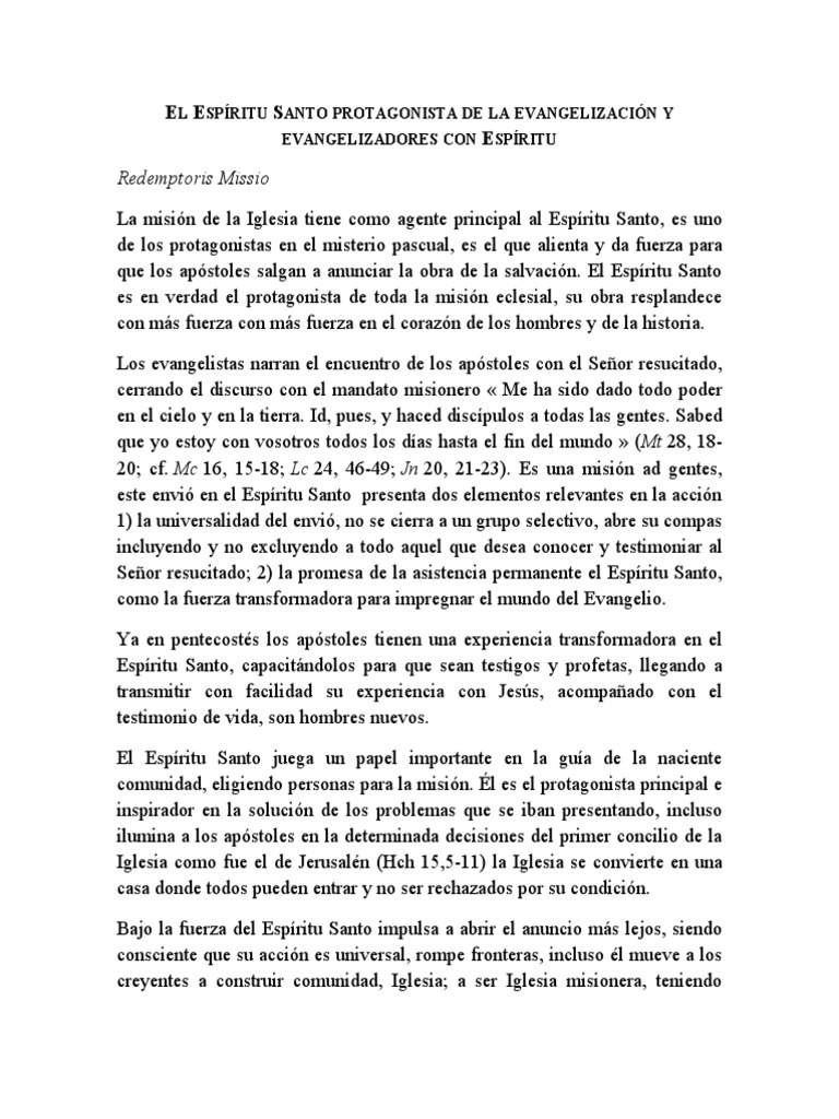 El Espíritu Santo en la Evangelización | PDF | espíritu Santo ...